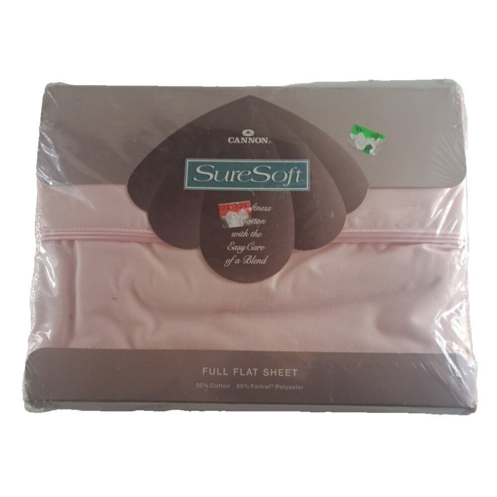 Vintage NEW Cannon Sure Soft Full Flat Sheet Pink Satin Trim USA Made Fortrel
